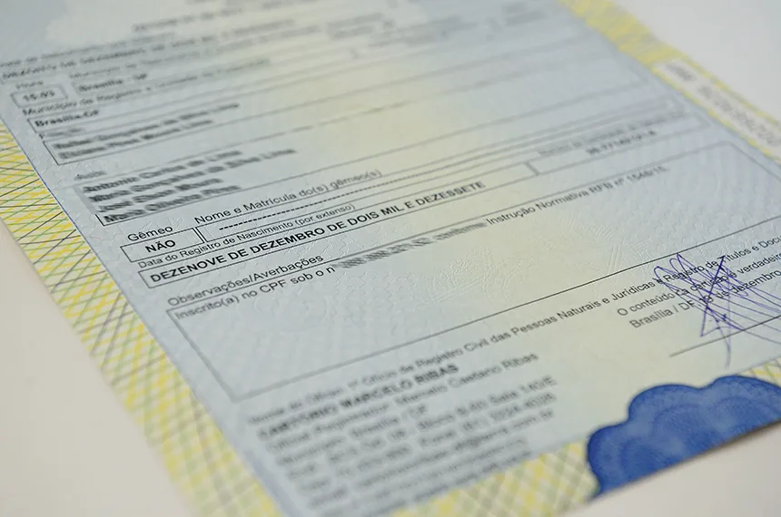 Detalhe de uma certidão de registro civil